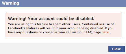 Facebook warning: your account could be disabled