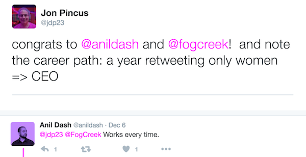 note the career path: a year retweeting only women =/> CEO” /></a></p>
<p>But I digress.</p>
			</li>
			<li id=